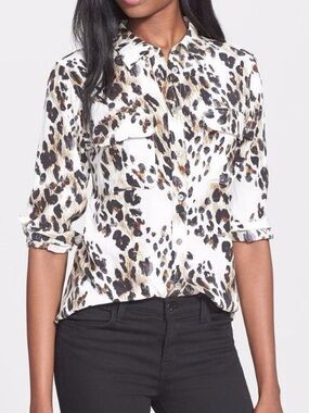 Equipment Leopard Print Button-Down Shirt - White, Tan, Black